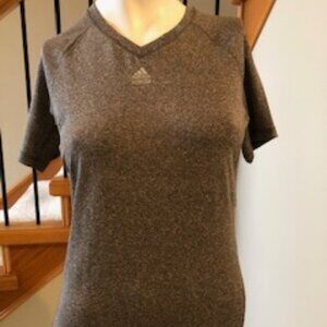 Adidas Athletic Tech Fit Climalite V Neck Short Sleeve Top Grey Blend Size S